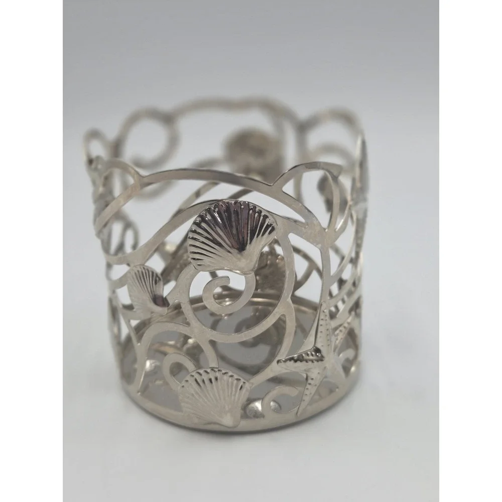Yankee Candle Beachcomber Jar Holder Large Silver Beach Nautical Starfish Shells